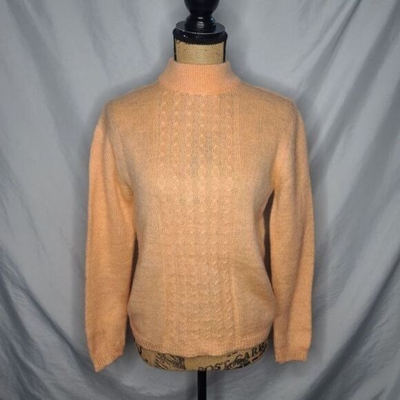 Vintage 1950's Pandira Shagora Wool Mohair Orange Mock Neck Sweater Small - Picture 2 of 11